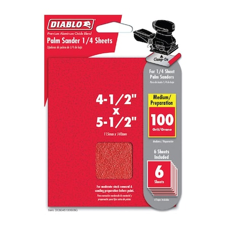 Diablo Diablo 5-1/2 in. L X 4-1/2 in. W 100 Grit Aluminum Oxide 1/4 Sheet Sandpaper 6 pk DCS045100S06G